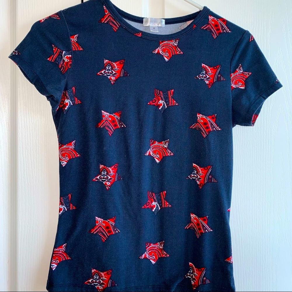 Orange Kiss Women’s Blue Short Sleeves Tee with Red Stars